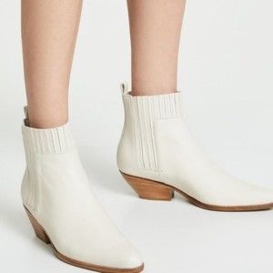 Vince Womens 5 Eckland Vintage White Leather Point Toe Ankle Boots Booties Shoes